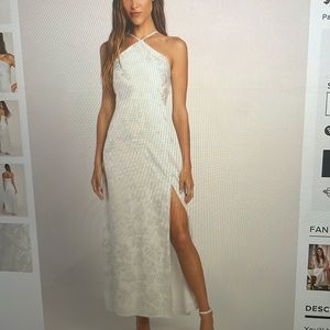 Lulus Satin Leaf Print Halter Maxi